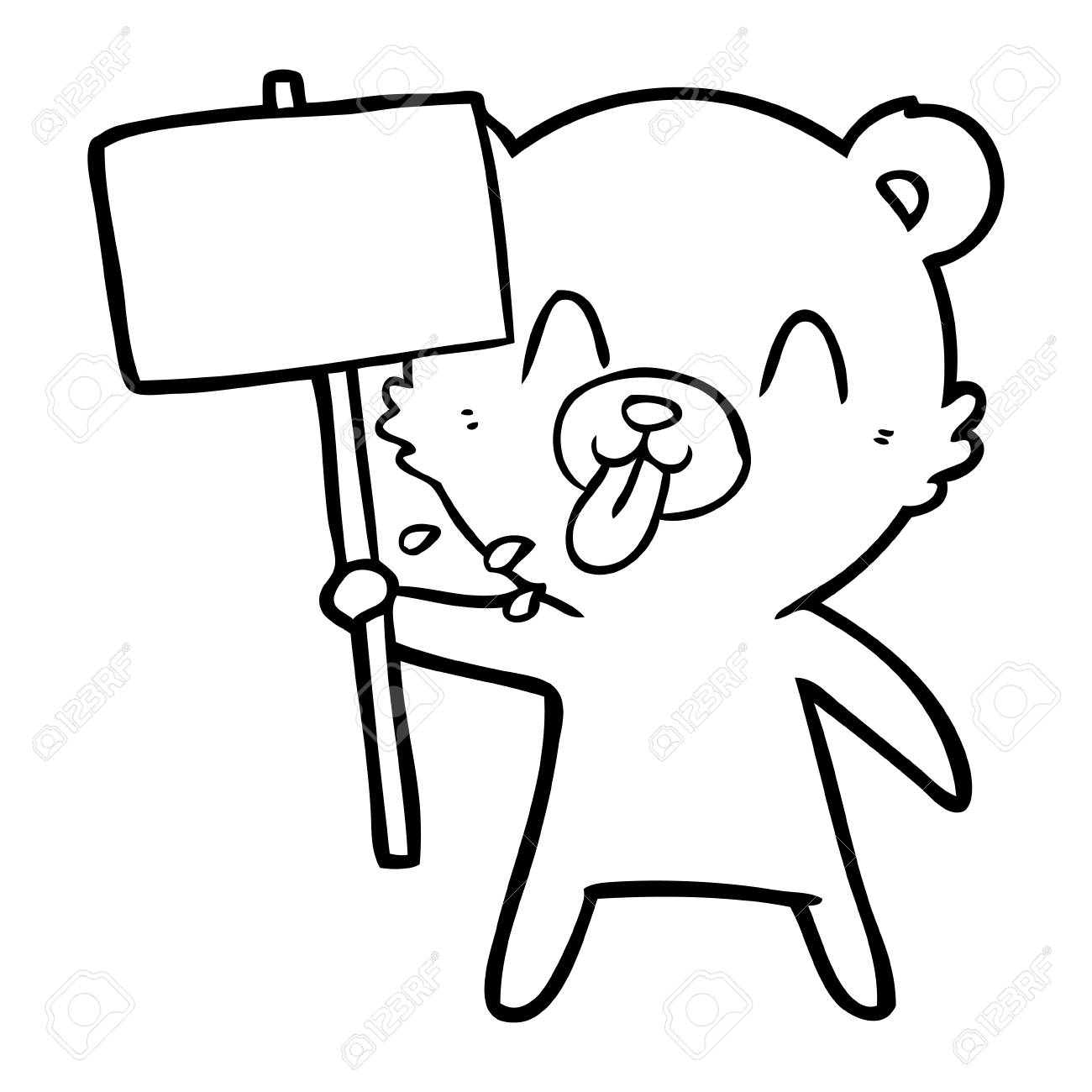 A Rude Cartoon Of Bear With Protest Sign On White Background
