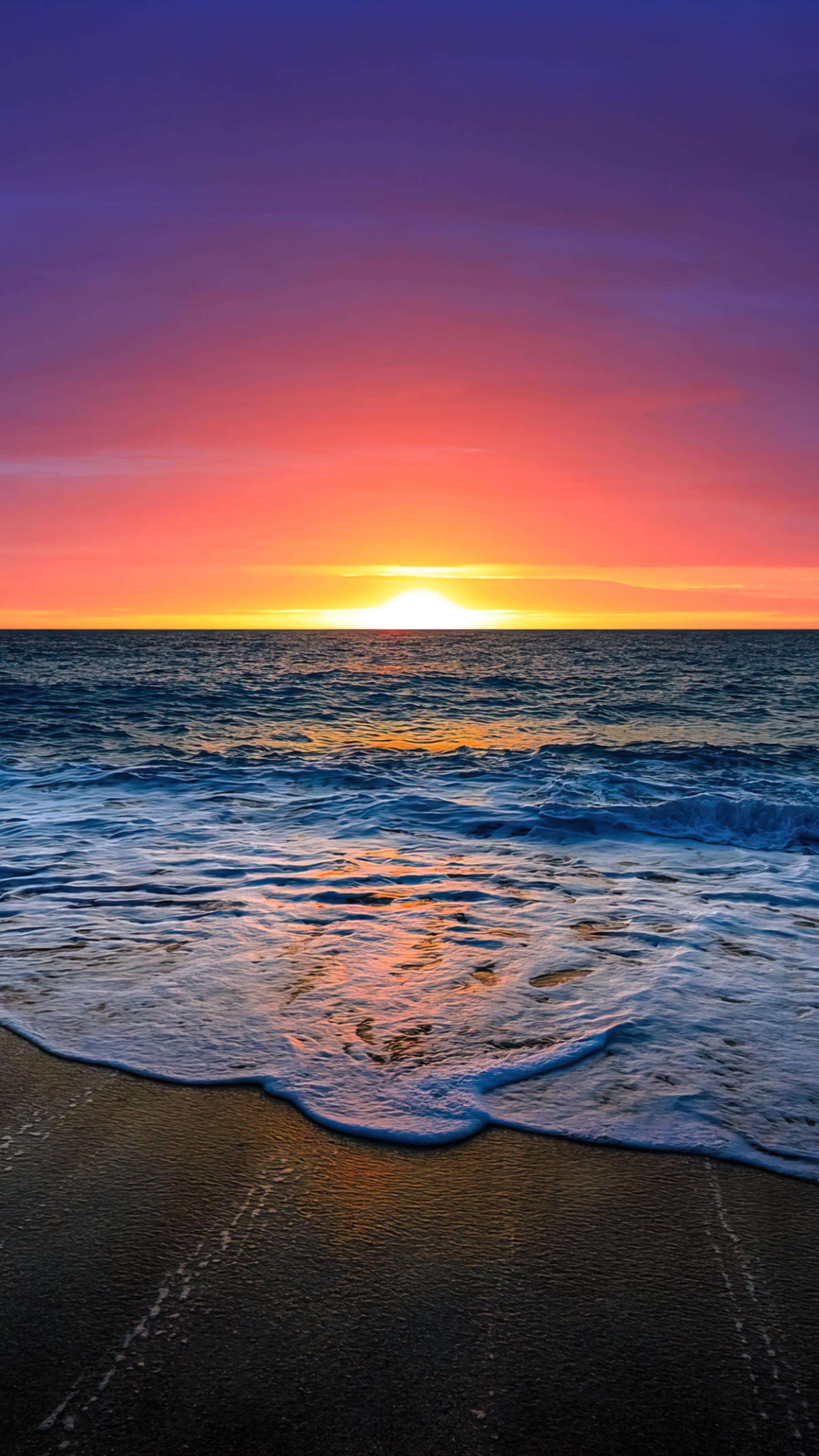 Sunset Beach Sky Sea Horizon Scnery 4K Phone iPhone Wallpaper 4260b