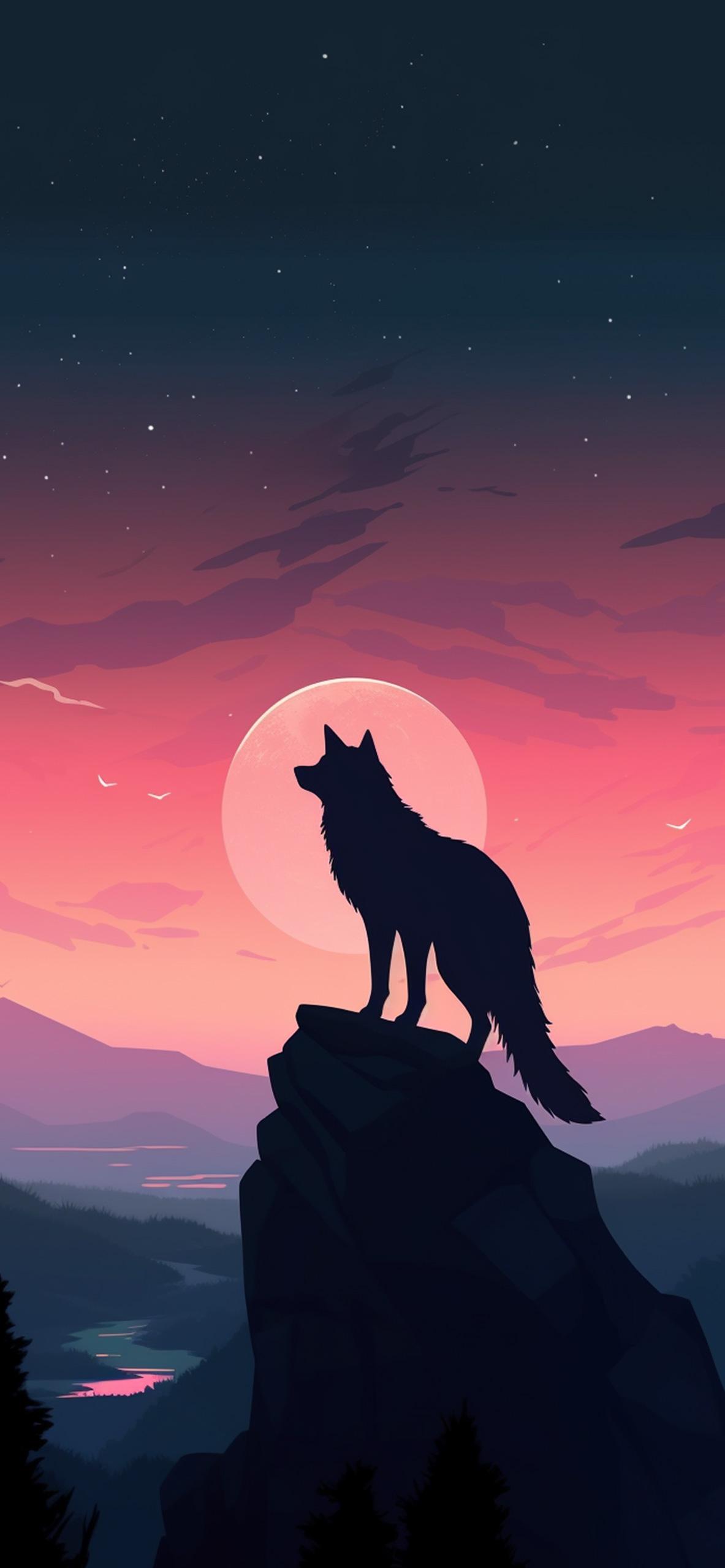 Wolf Sunset Aesthetic Wallpaper For iPhone