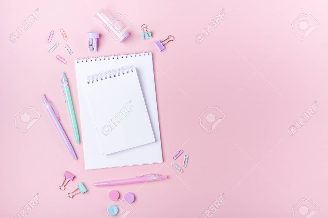 School Background With Notebooks And Pastel Colorful Study