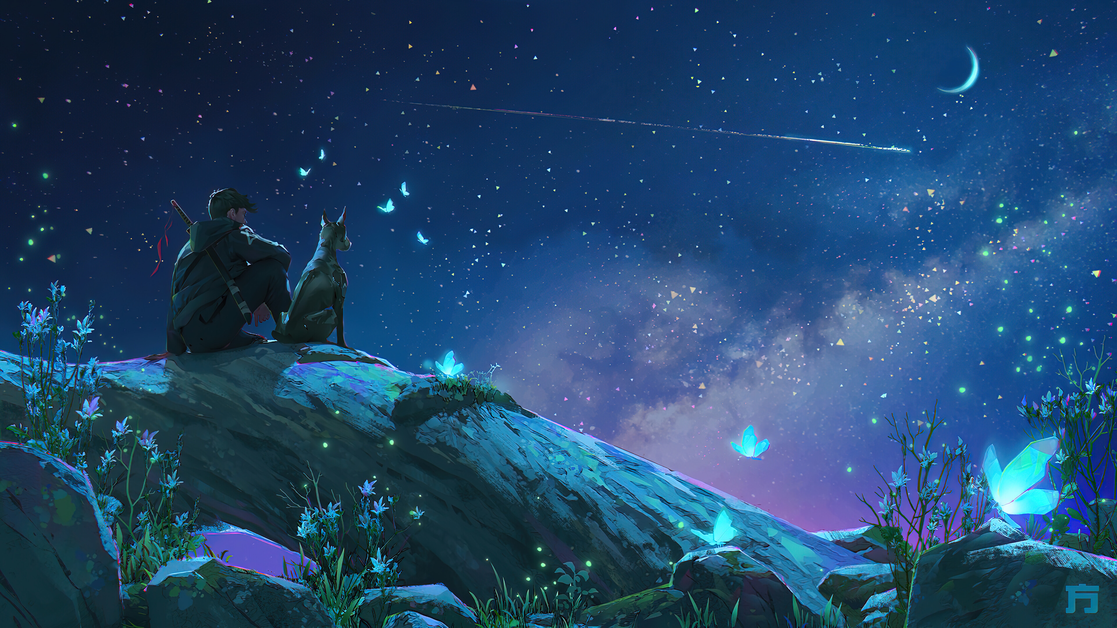 Night Starry Sky Stars Scenery Anime Art HD 4k Wallpaper