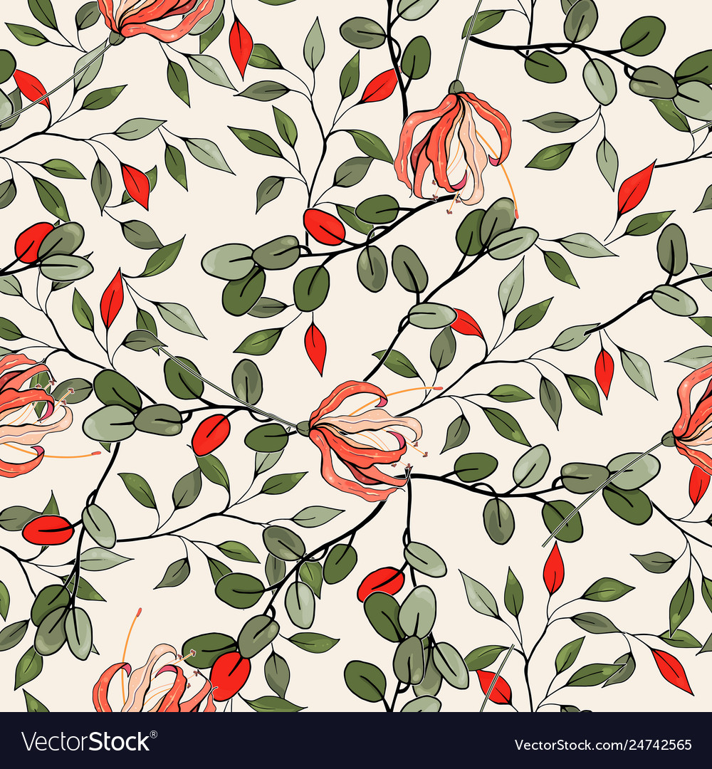 Wallpaper Botanical With Hand Drawn Flowers Vector Image