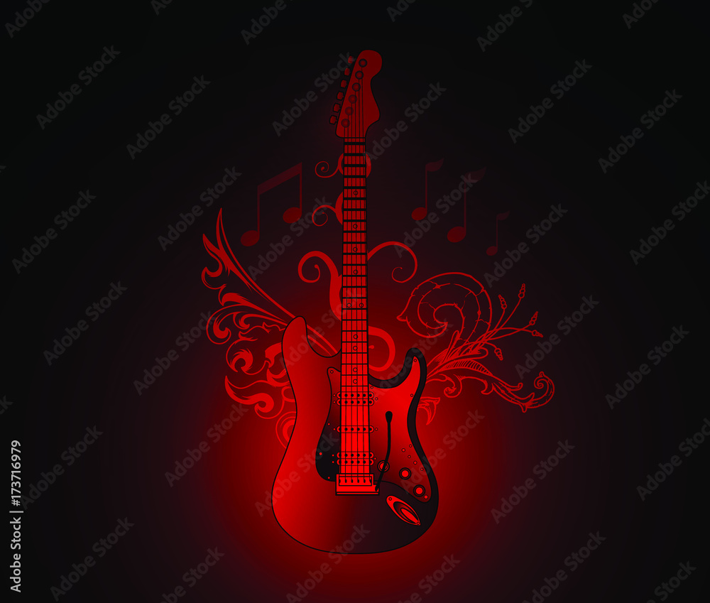 Abstract Red Electric Guitar Wallpaper Stock Vector