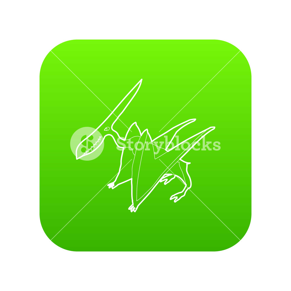 Pterodactyl Icon Green Vector Isolated On White Background Royalty