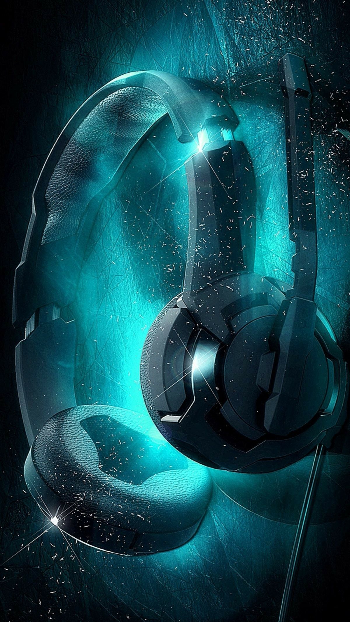 Cool teal and black headphones on a textured background, perfect for a phone wallpaper