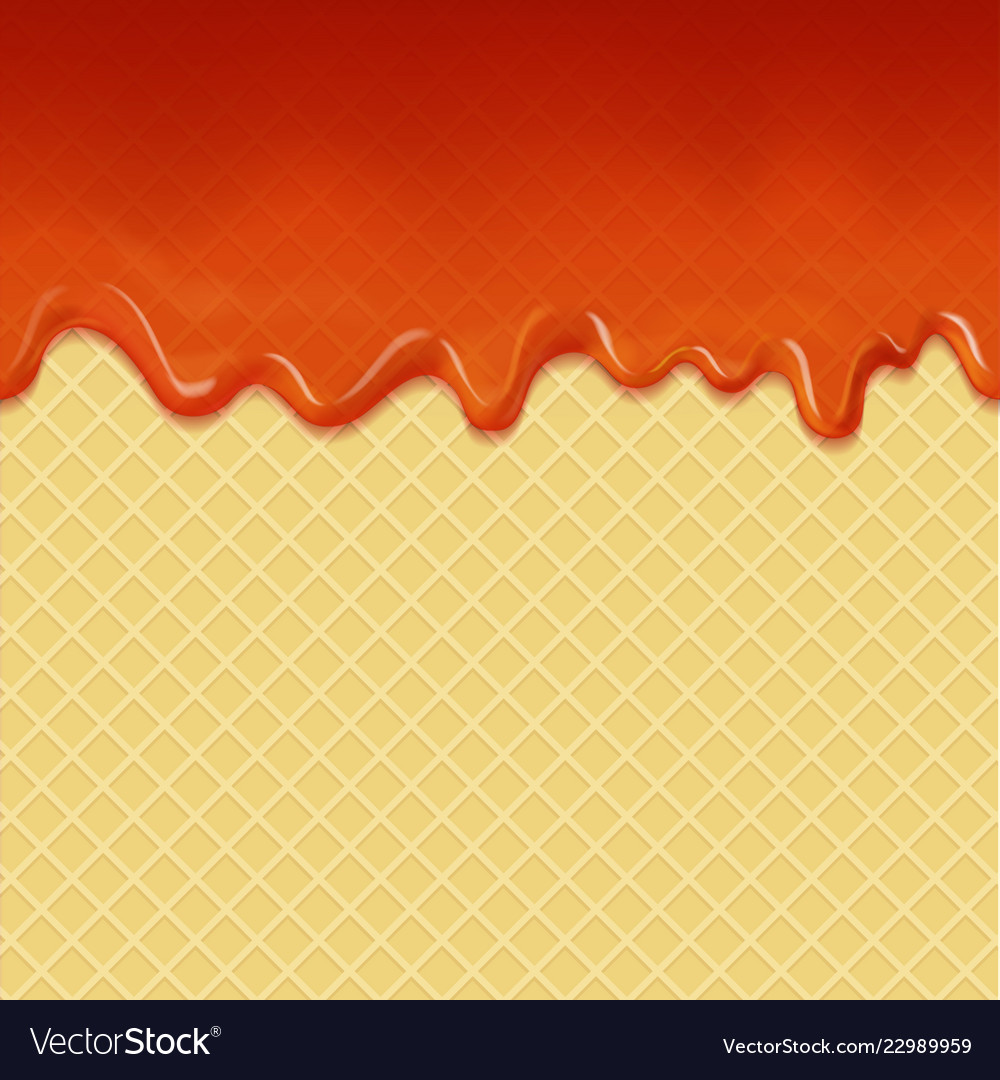 Flowing Caramel Cream And Waffle Background Vector Image