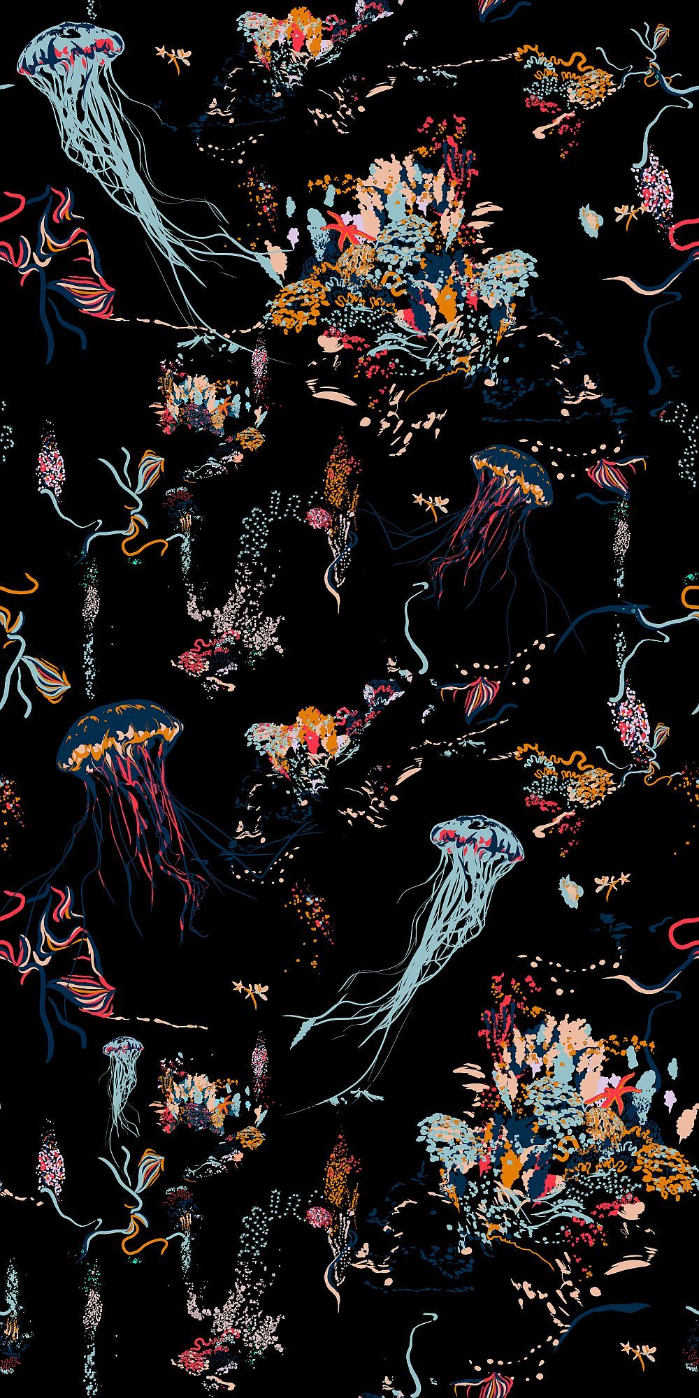 Jellyfish By Patterns Black Wallpaper A01 Jf 04w Absurd