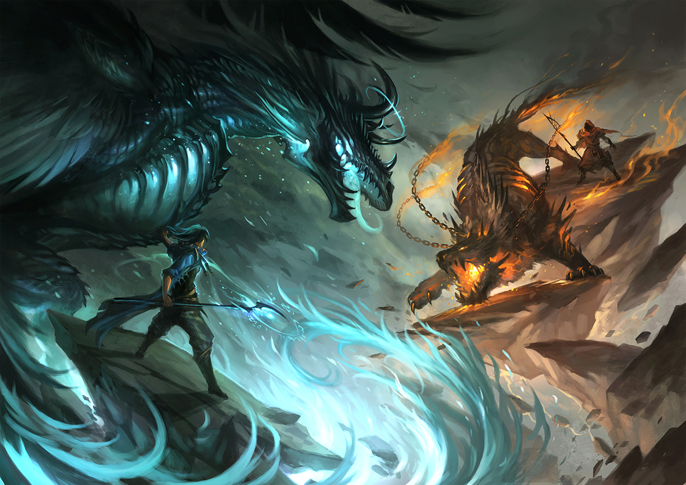 Beast Dragon Epic Fight Warrior Mage Flame Original HD Wallpaper