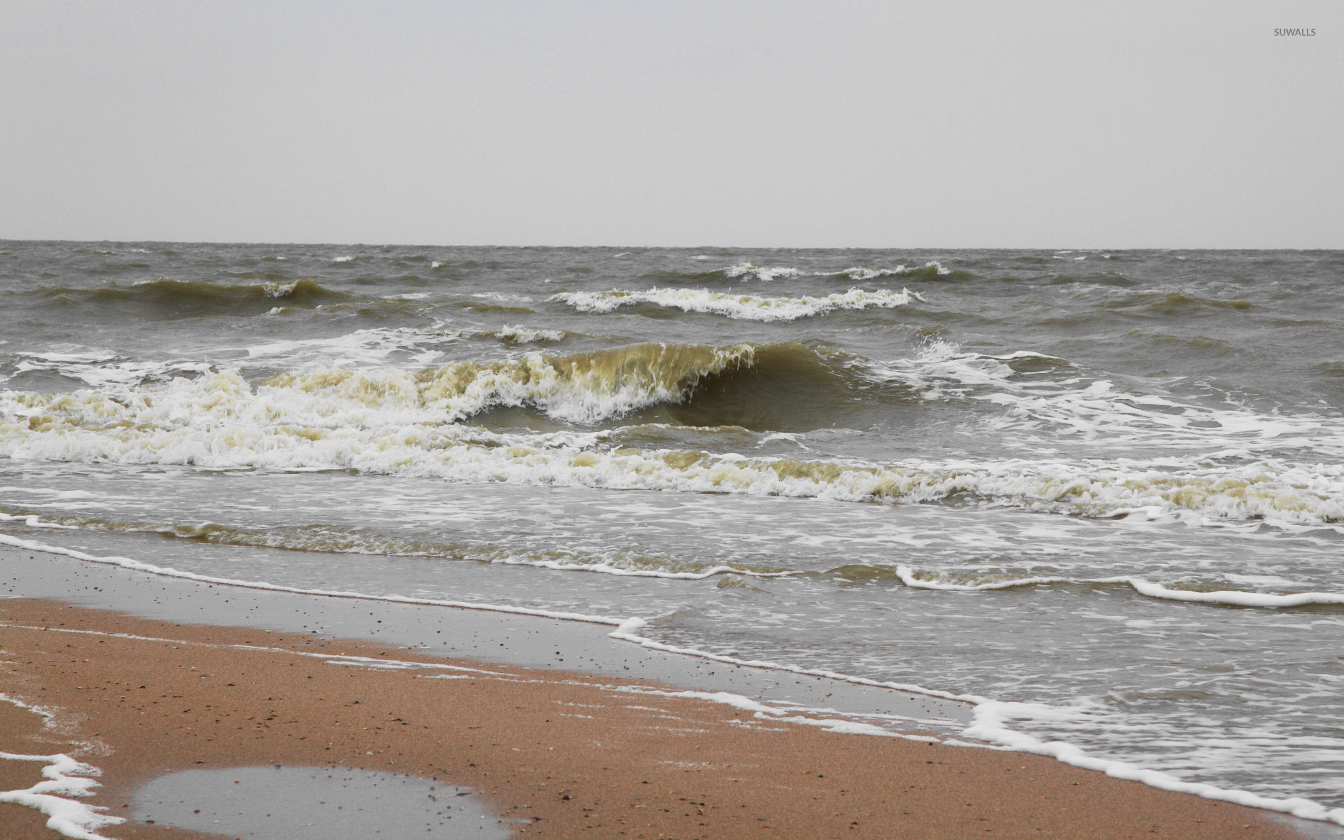 Waves Reaching On Sandy Beach Wallpaper