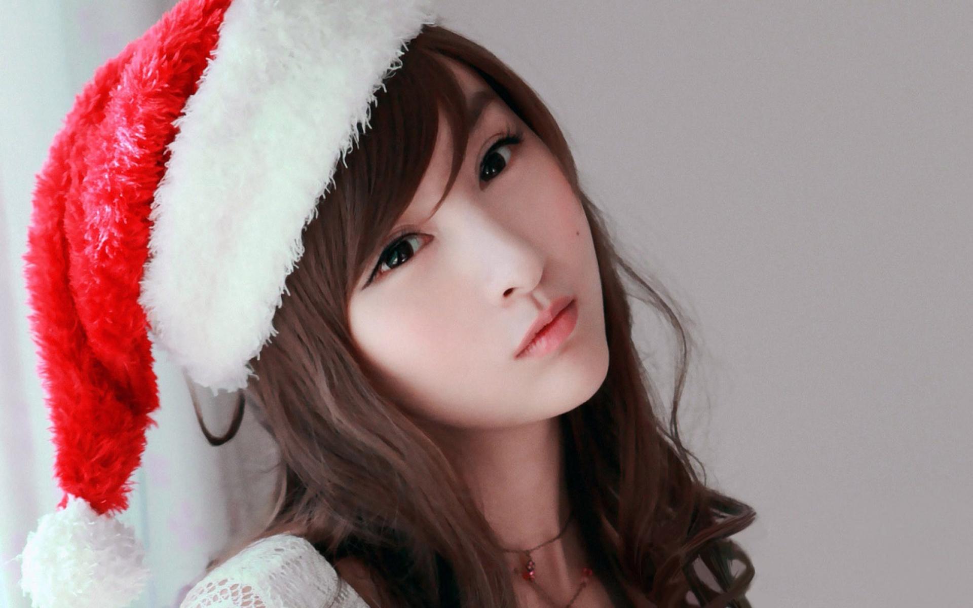 Uploads Cute Asian Girl In Christmas Hat Wallpaper New Jpg