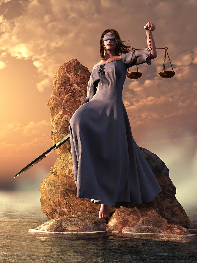 Justice Digital Art Blind With Scales And Sword By Daniel