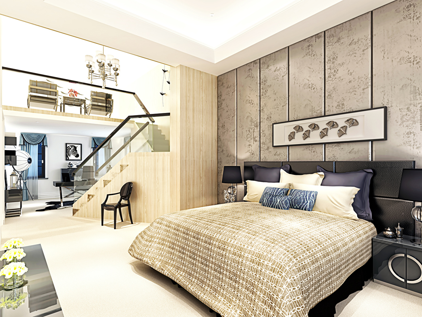Desktop Wallpaper Bedroom 3d Graphics Interior Bed Pillows Design