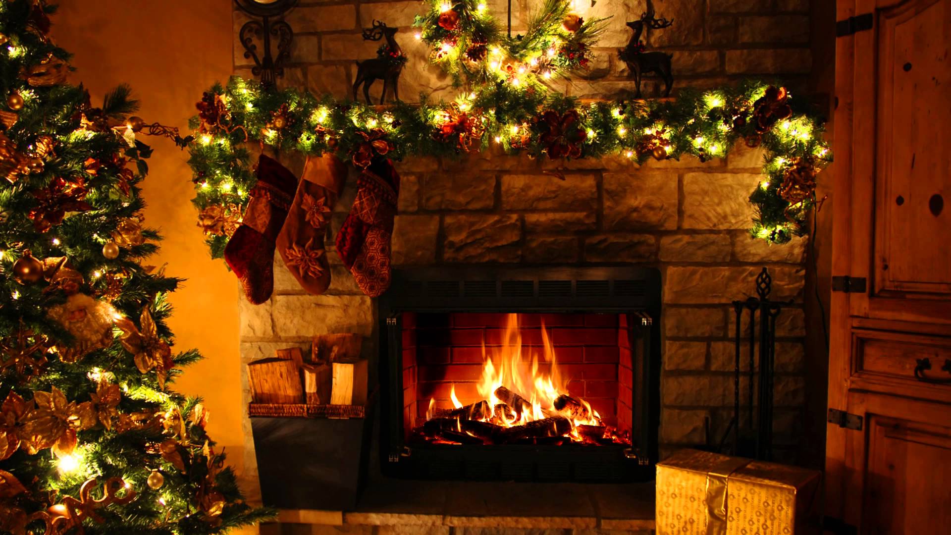 Christmas Fireplace Zoom Background