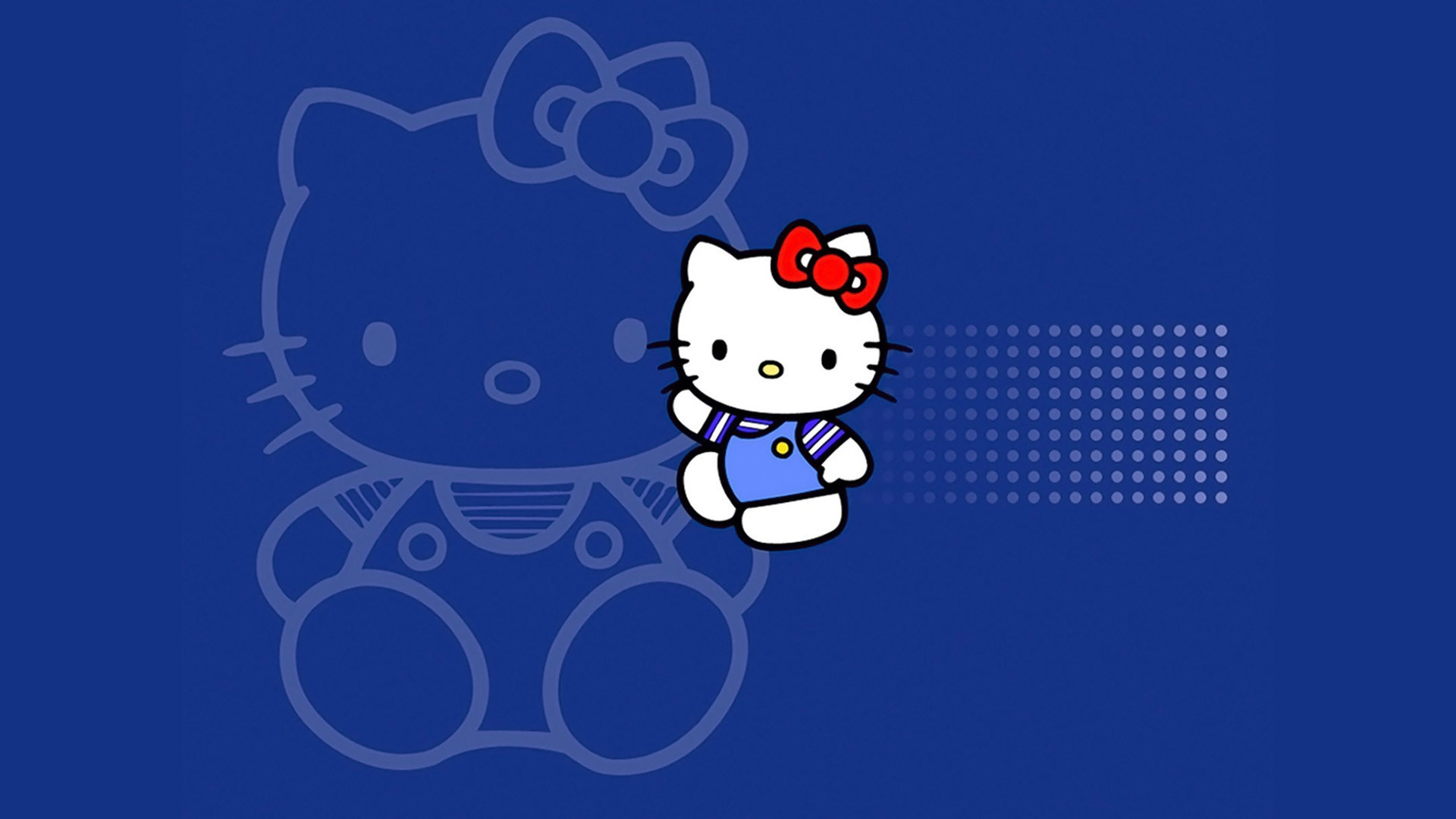 A cheerful Hello Kitty graphic on a vibrant blue background, perfect for fans of the iconic character