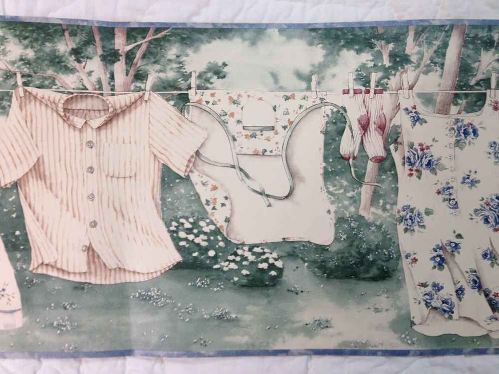 Primitive Country Clothesline Laundry Room Wallpaper Border
