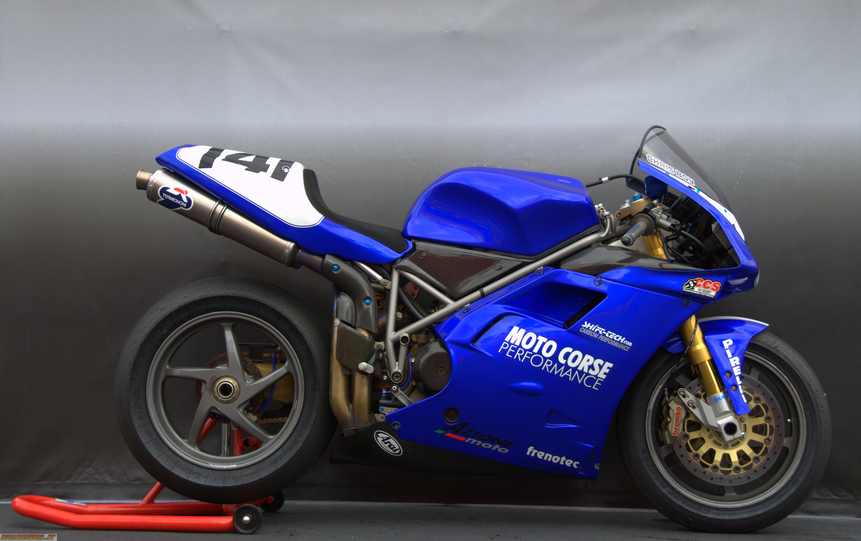 Blue Ducati 996 Motorcycle with Racing Modifications