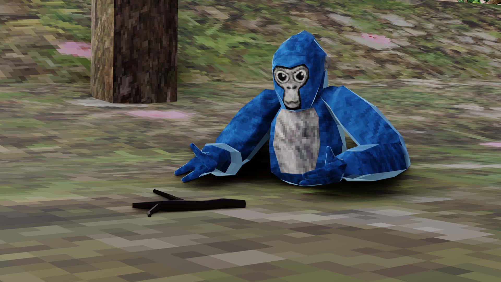 Gorilla Tag Blue Player With Twig Wallpaper