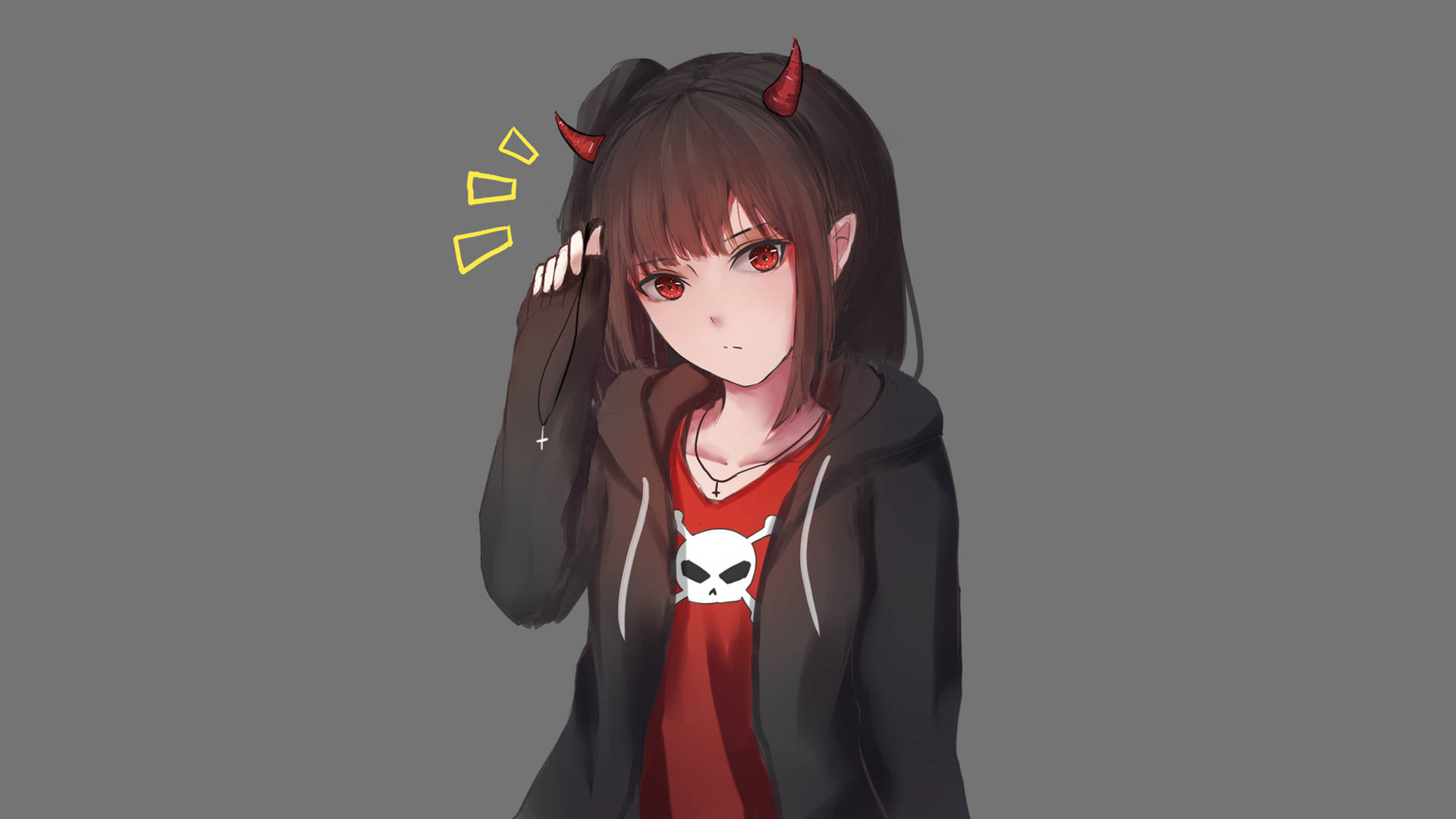 Tomboy Anime Girl With Devil Horns Wallpaper