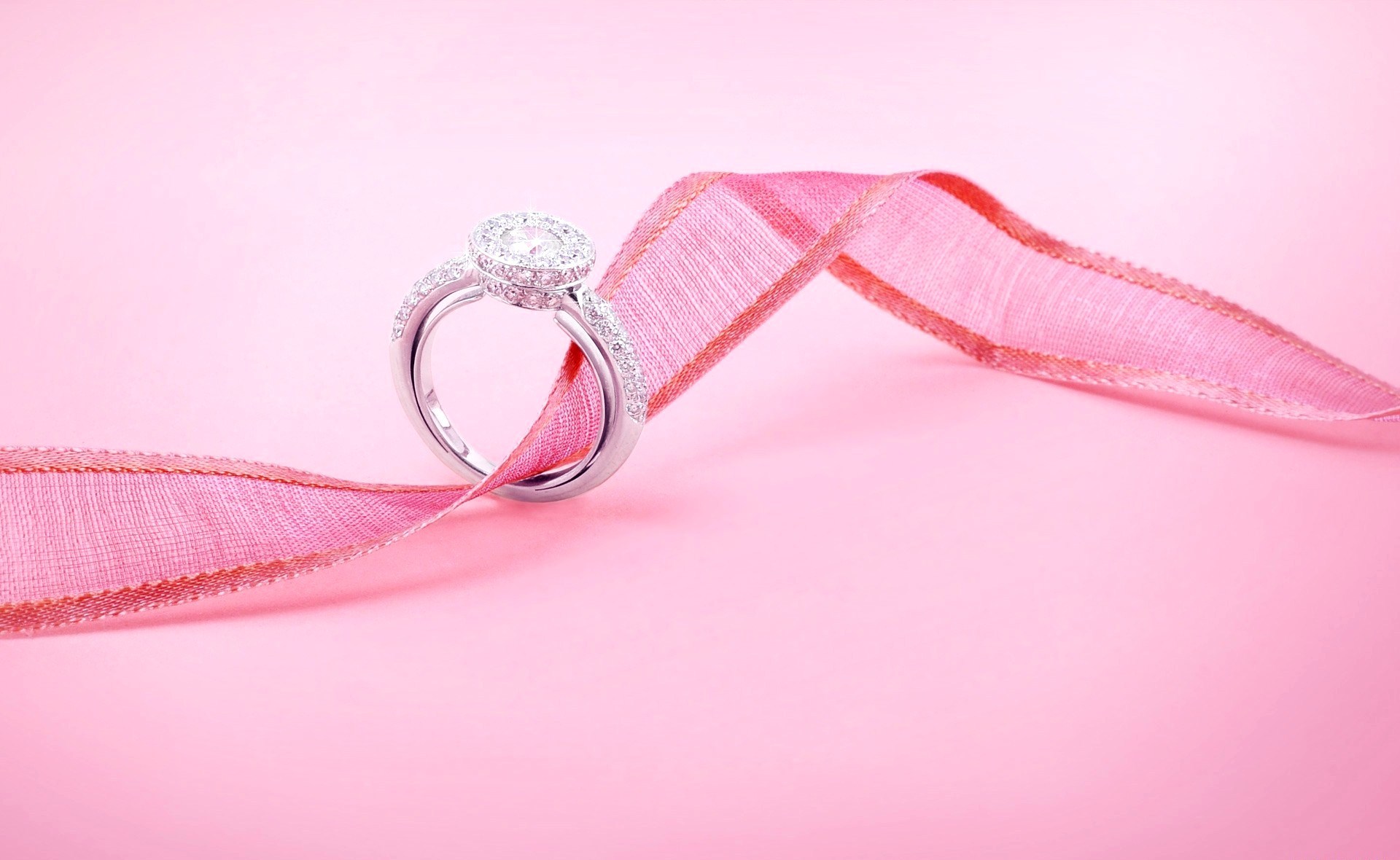 Wedding Engagement Ring Jewelry Decoration Ribbon Pink Wallpaper