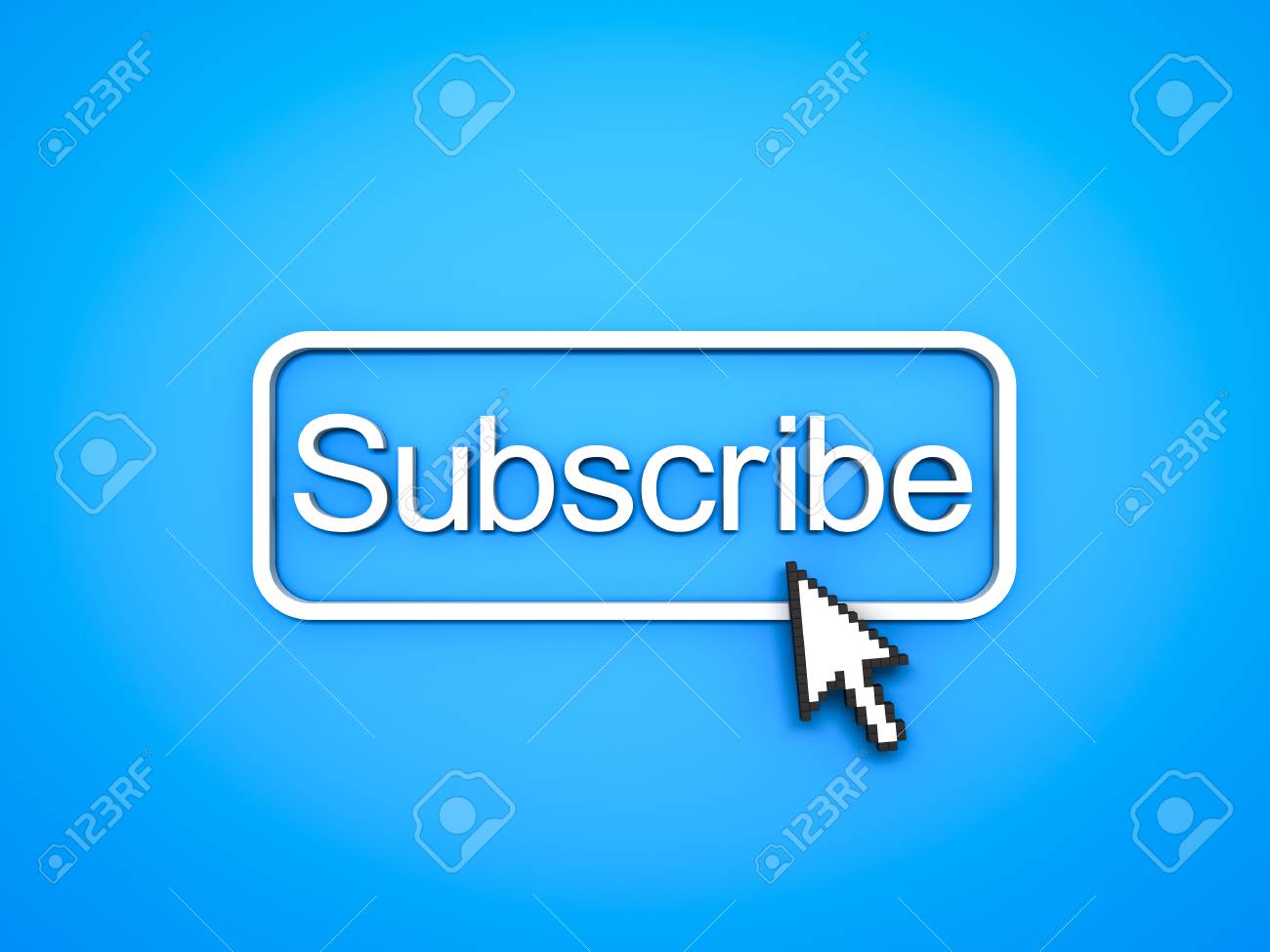 Subscribe Button With Puter Arrow Cursor On Blue Background