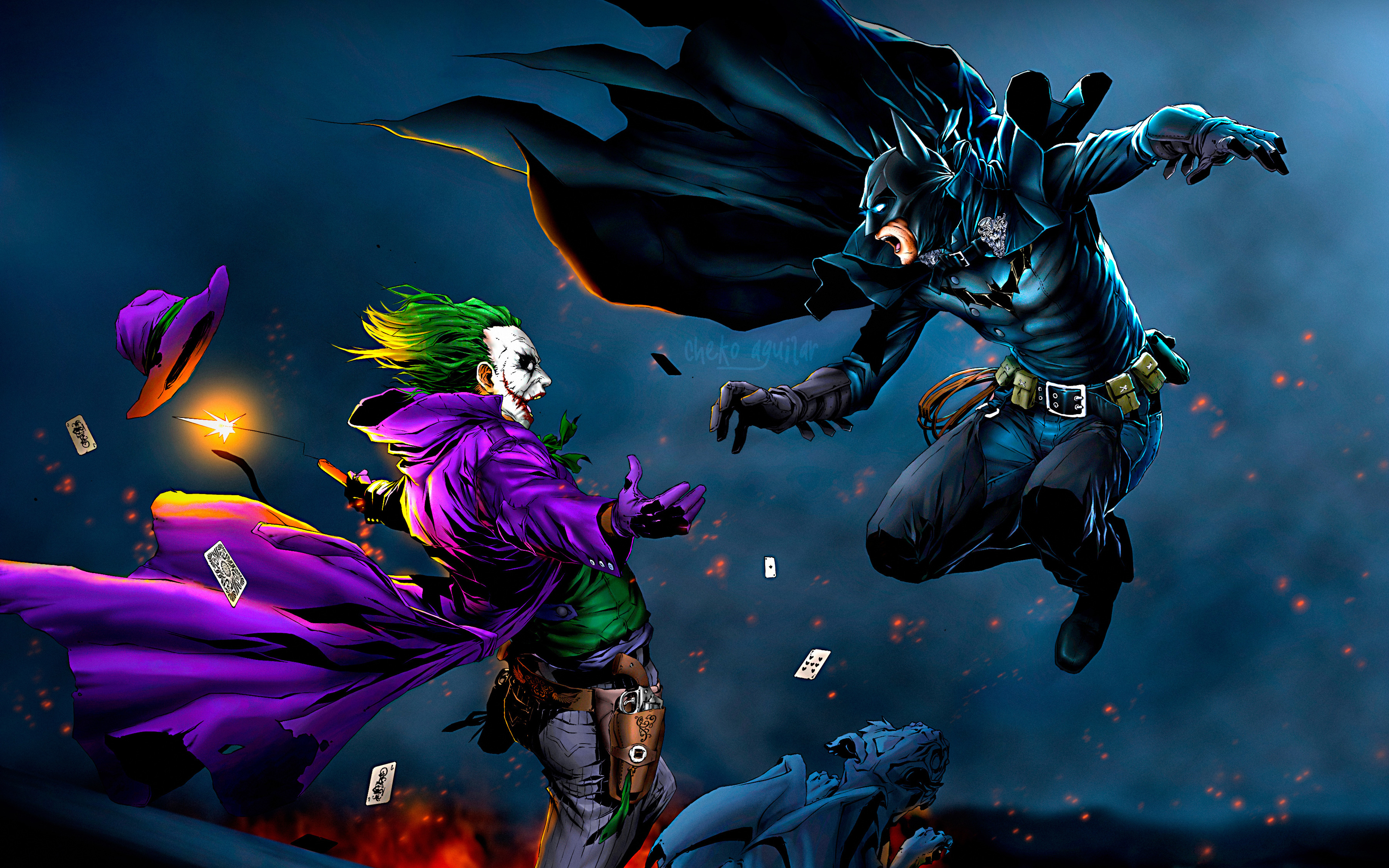 Download wallpapers 4k Batman vs Joker battle superheroe vs 3840x2400