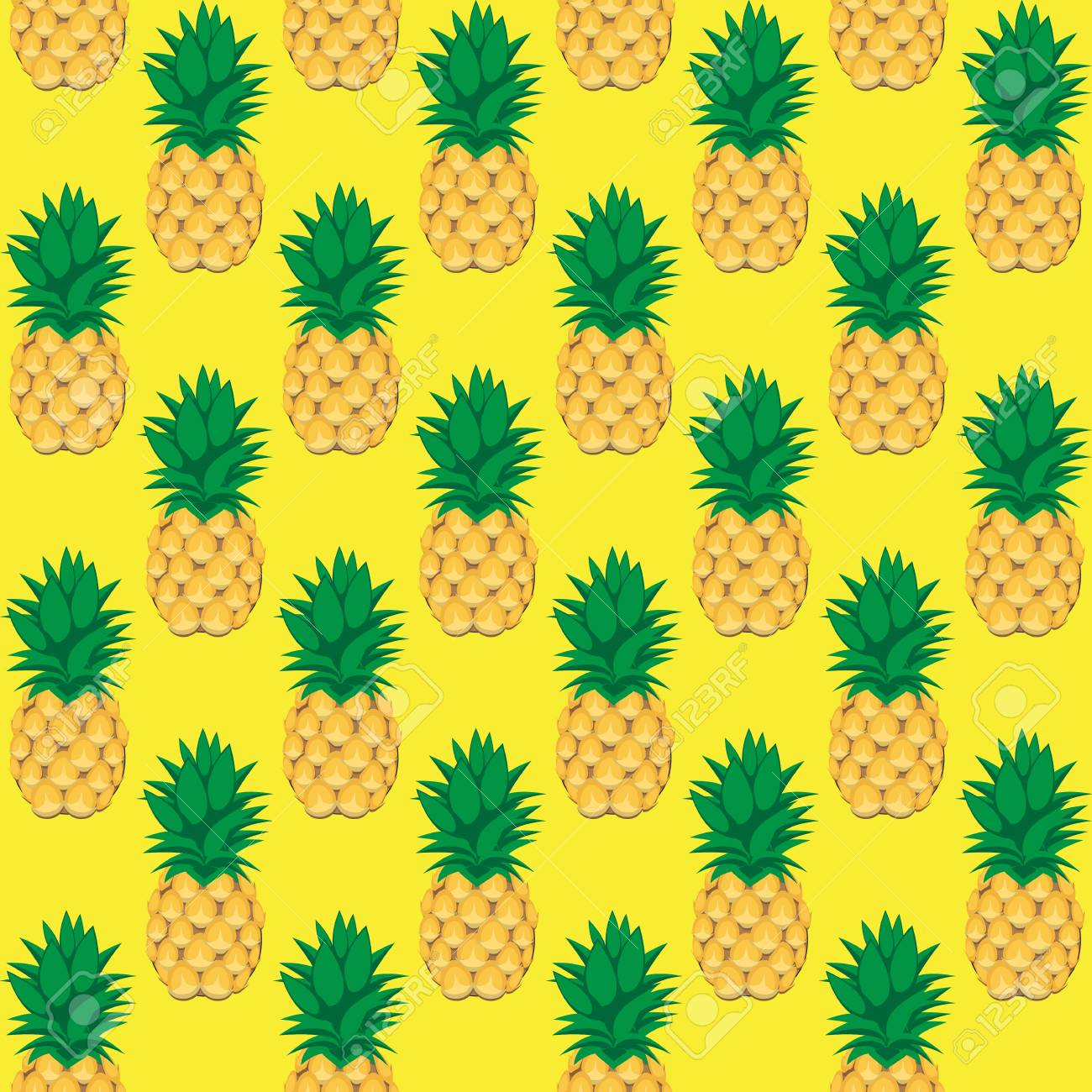 Pineapple Fruit Contour Abstract Seamless Pattern On Yellow