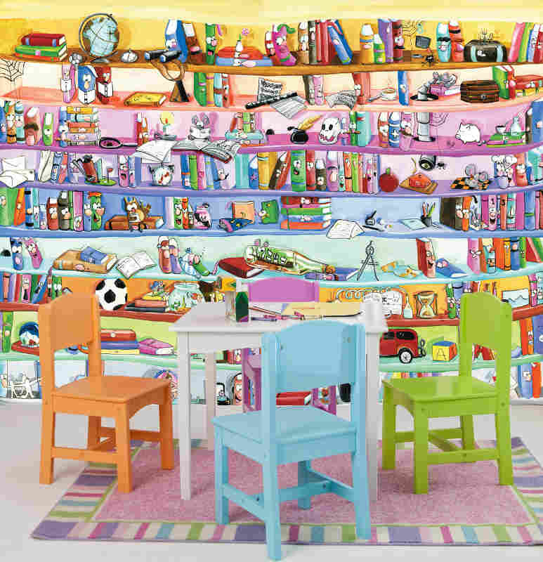 Large Wall Mural Bookcasekid In The
