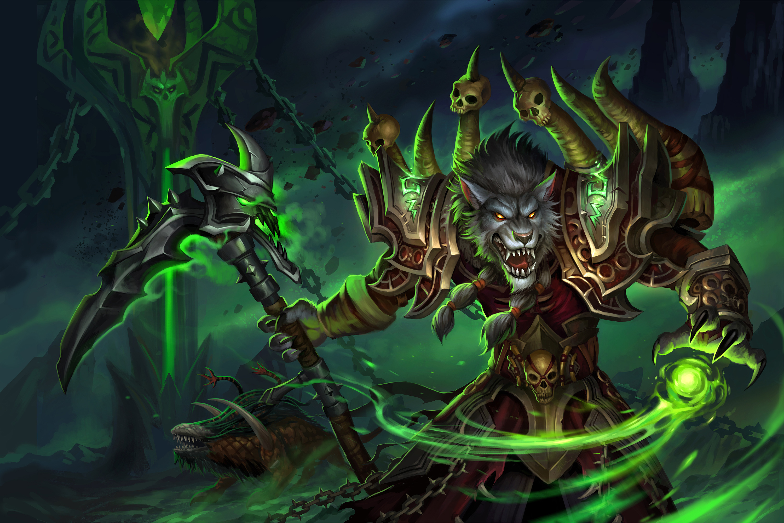World Of Warcraft Worgen Warlock HD Artist 4k Wallpaper Image