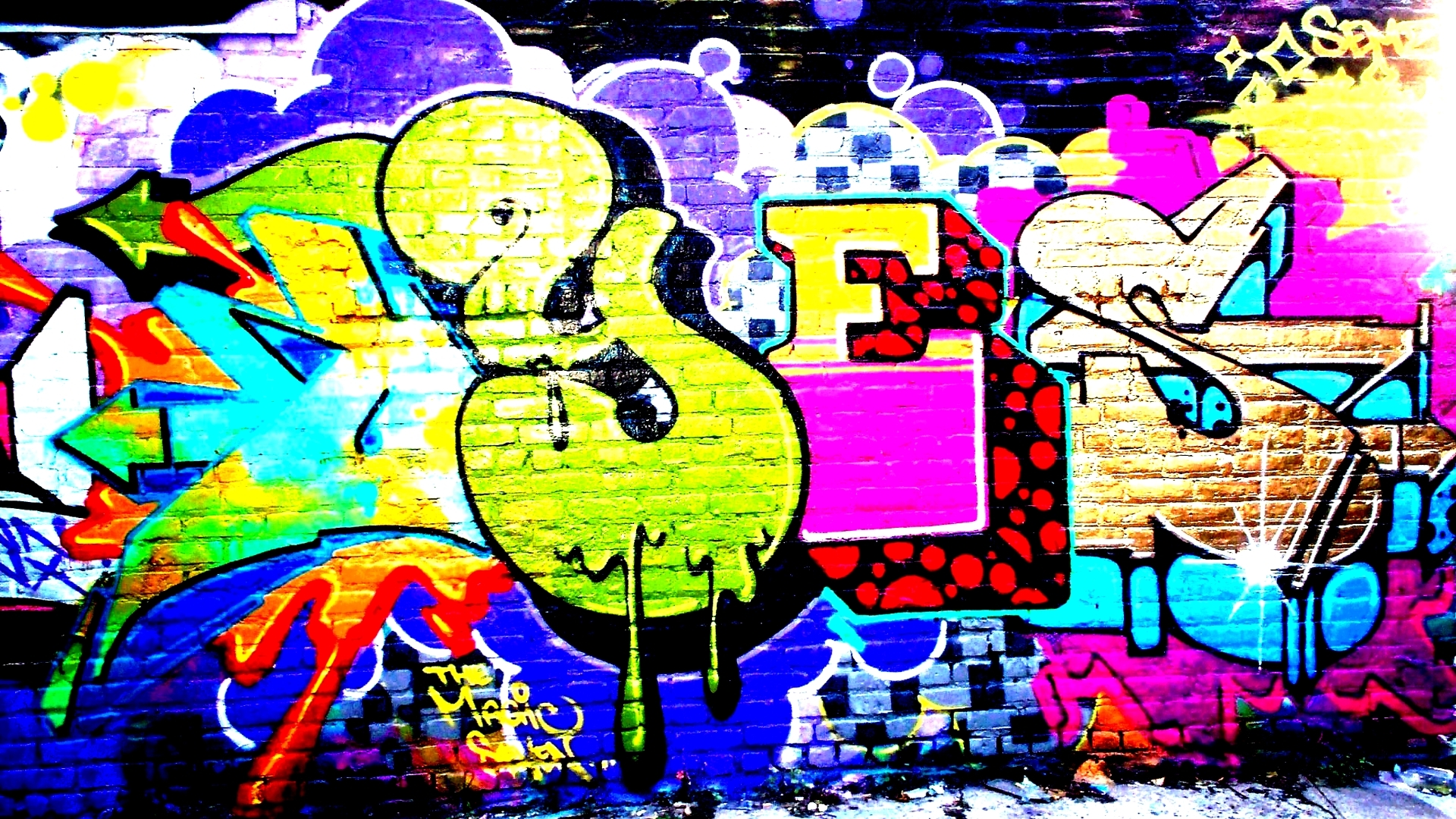 Wallpaper Graffiti Bright Colors Multicolors Full HD 1080p
