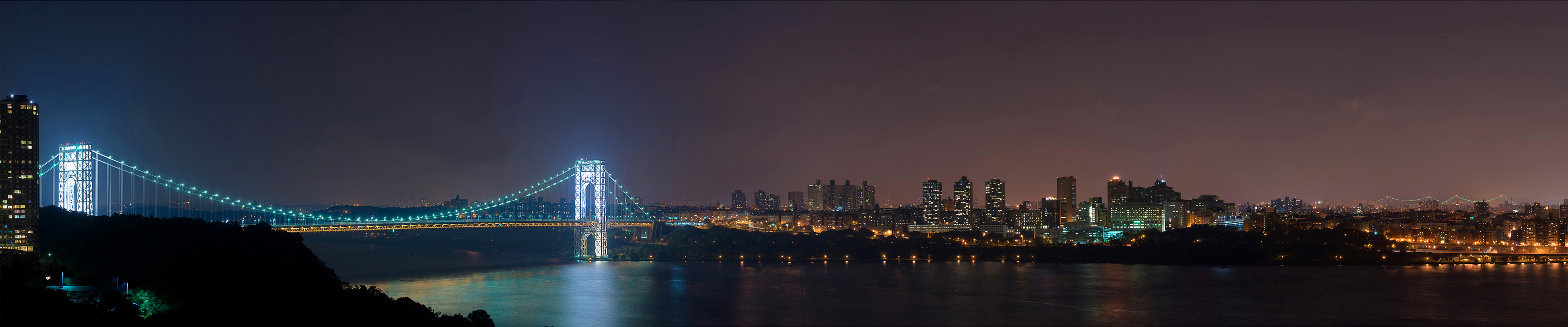 Wallpaper New York Gee Washington Bridge By Night Triple Monitor