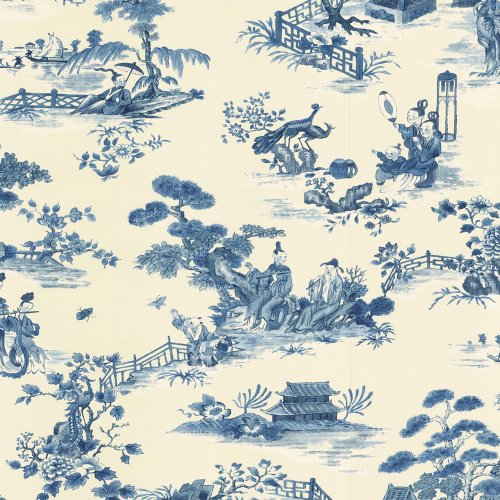 Williamsburg Asian Toile Wallpaper Blue Inch Wide