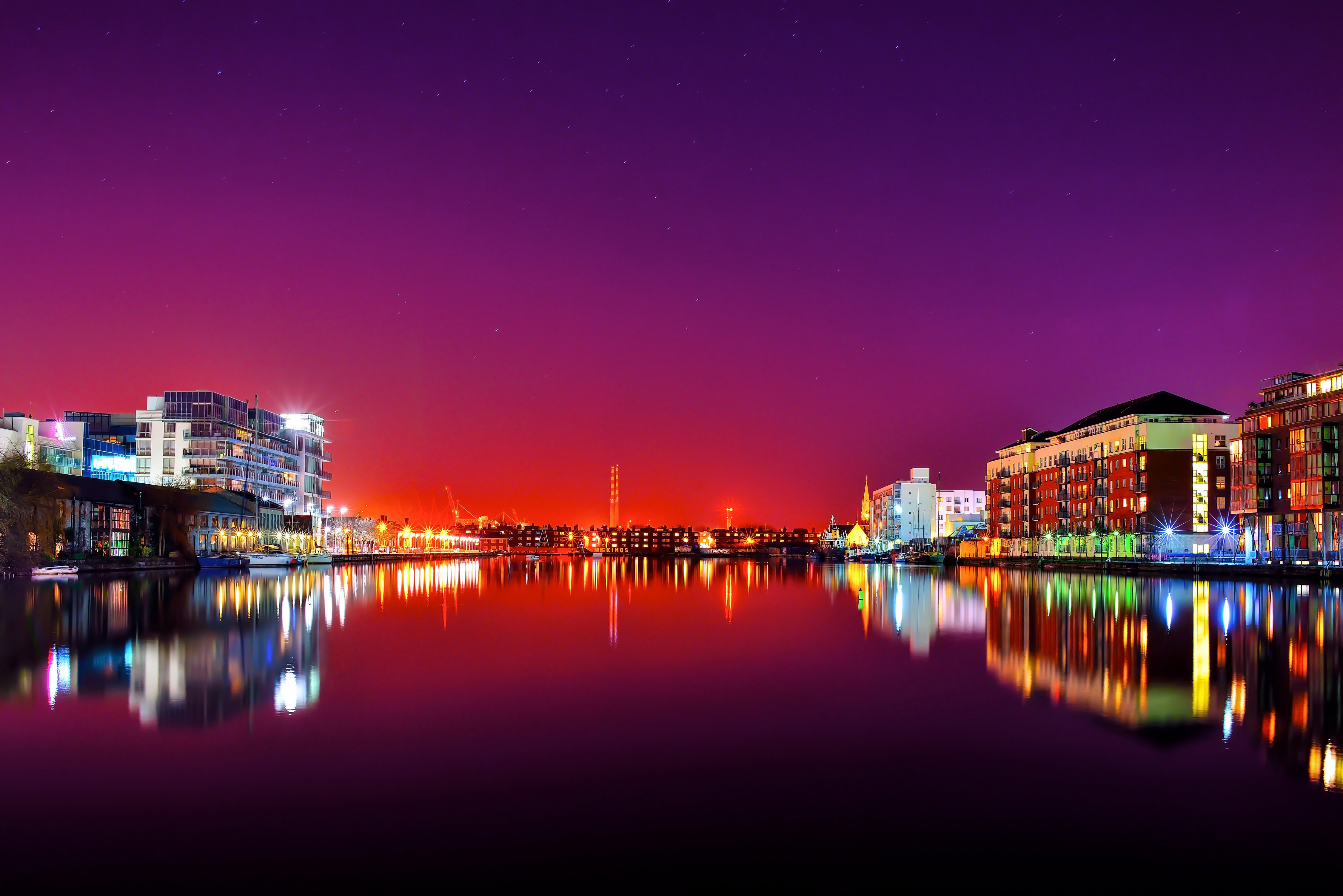 Ireland Houses River Dublin Night Cities Reflection