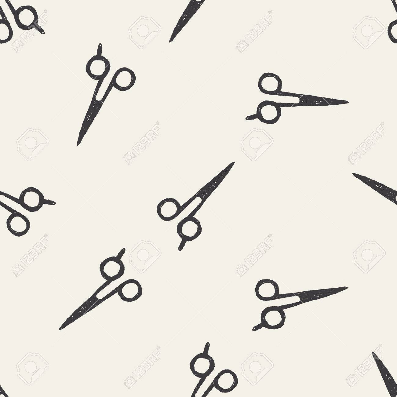 Hair Cutting Scissor Doodle Seamless Pattern Background Royalty