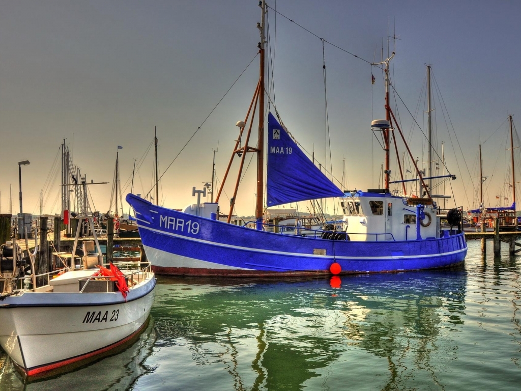 Blue Sailboat Docked HDr Wallpaper In Cars Vehicles