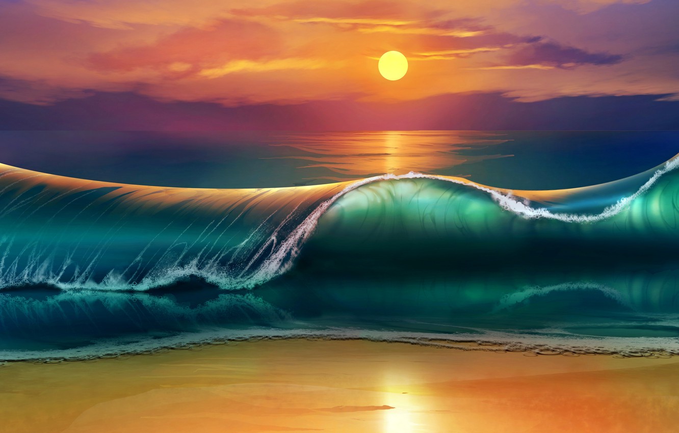 Wallpaper sea wave beach sunset waves beach sea sunset