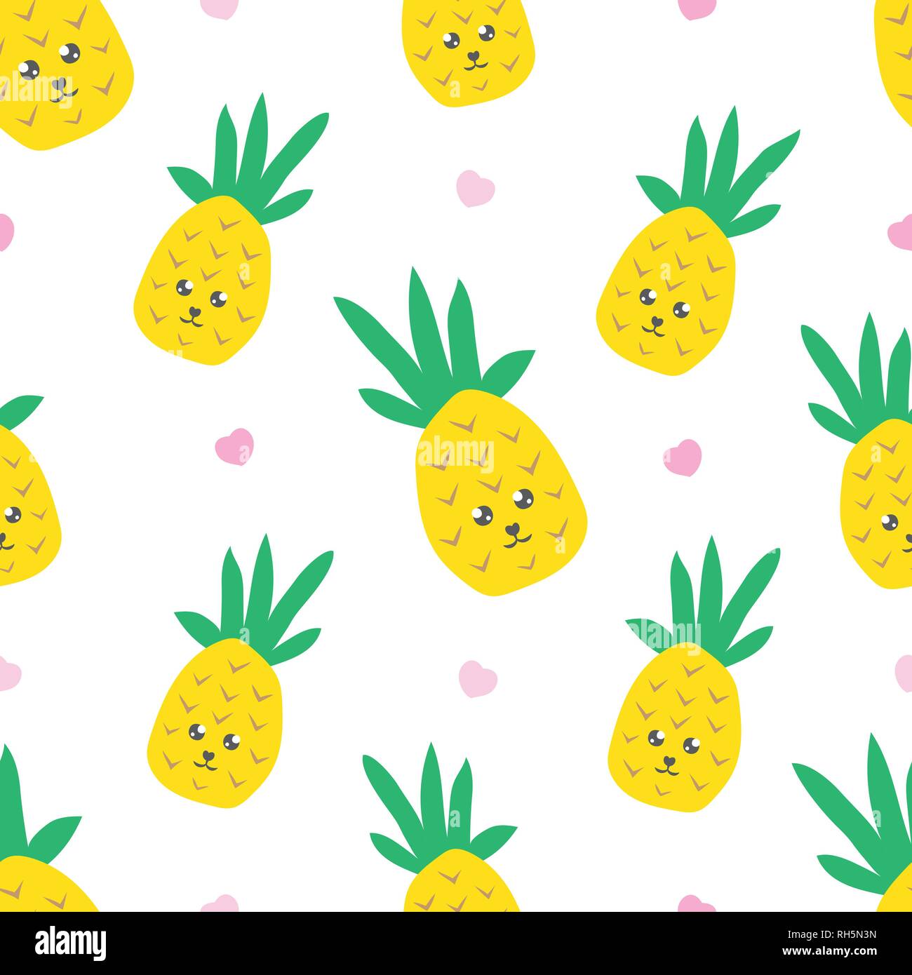 Childish Seamless Pattern With Cute Kawaii Pineapple Creative