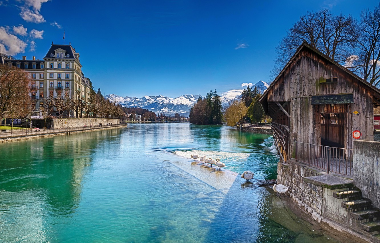 Wallpaper Mountains Nature House River HDr Switzerland