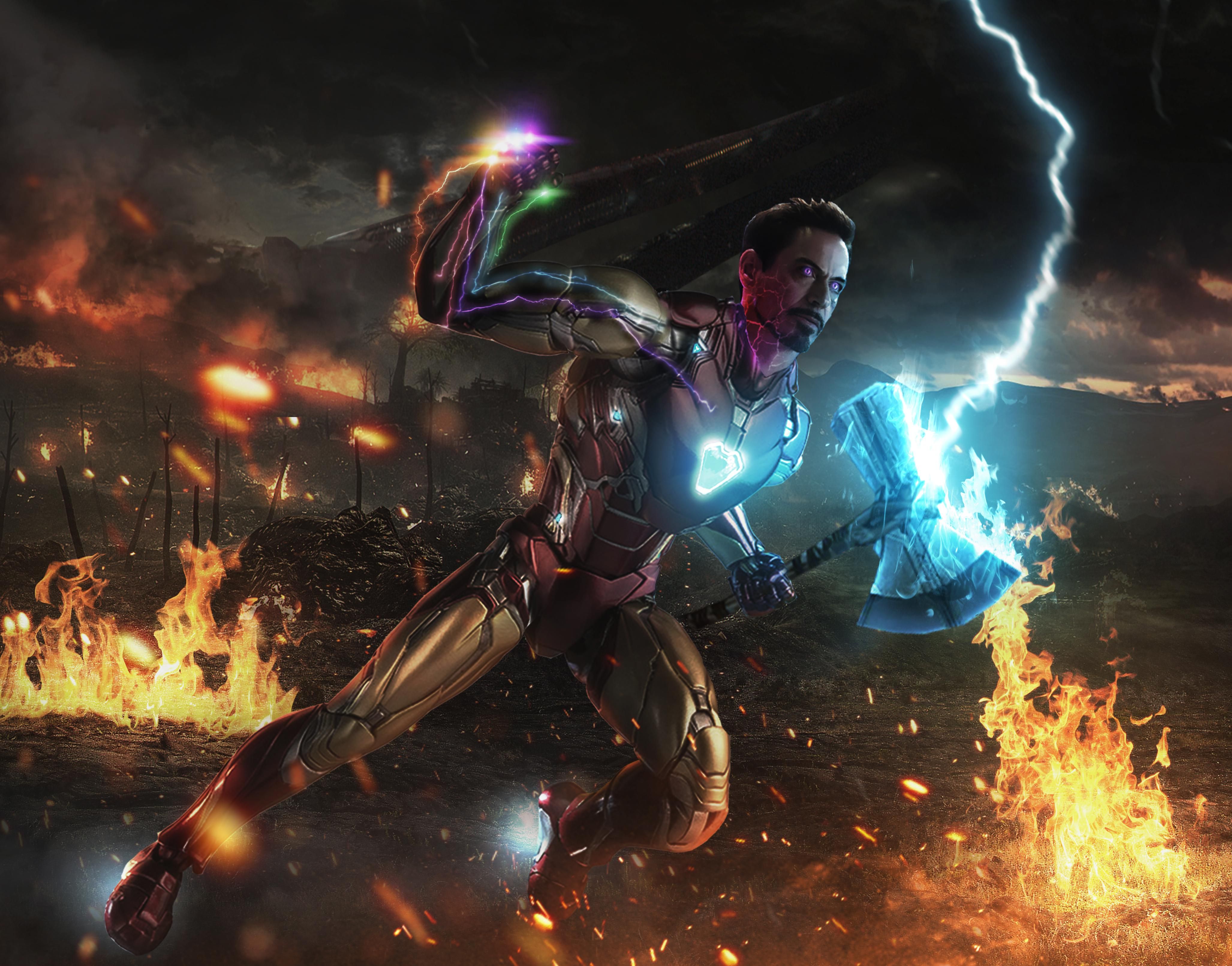 Iron Man With The Stones And Storm Breaker HD Wallpaper