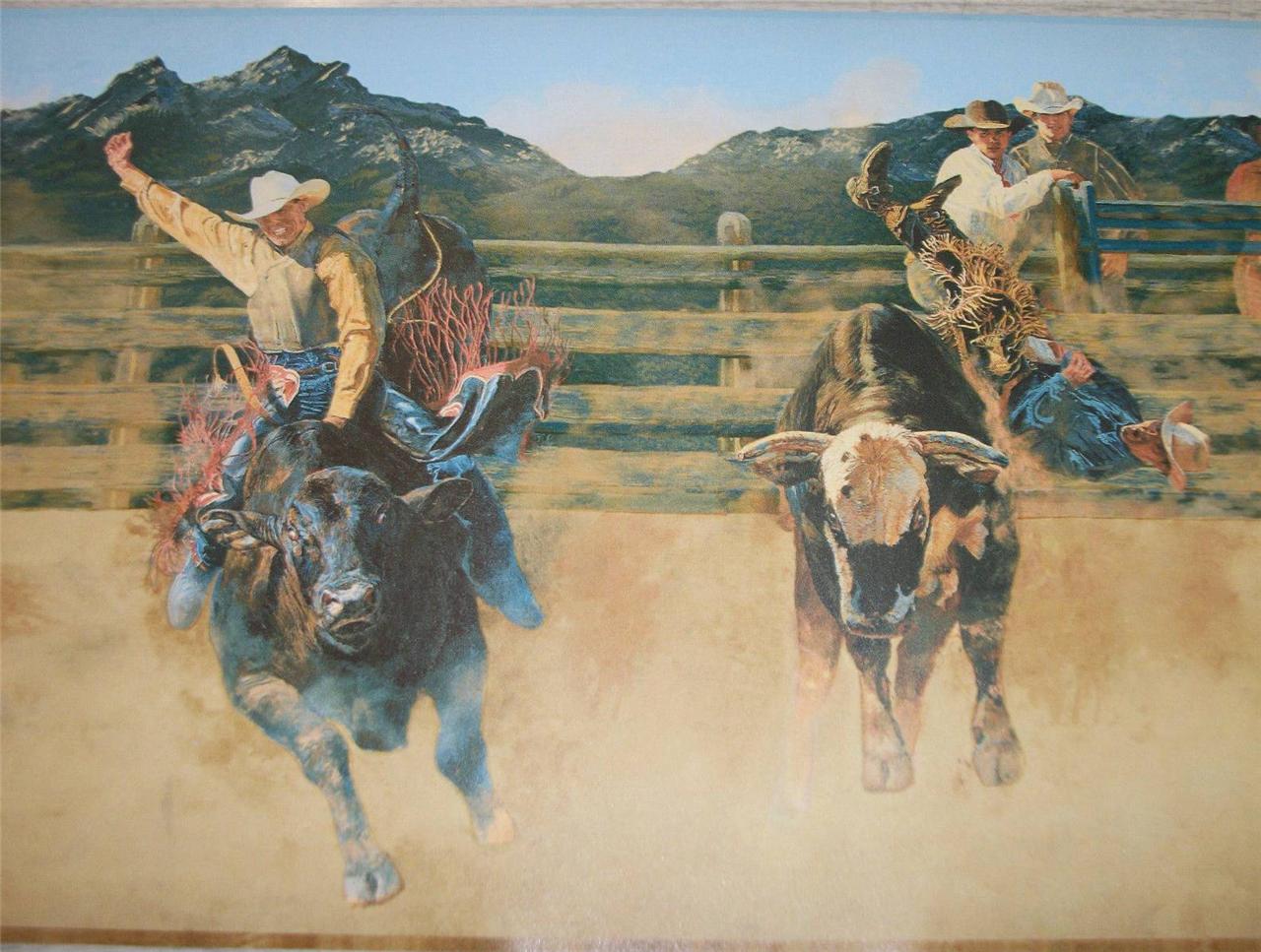 Wallpaper Border Western Cowboys Bull Riding Bucking Broncos