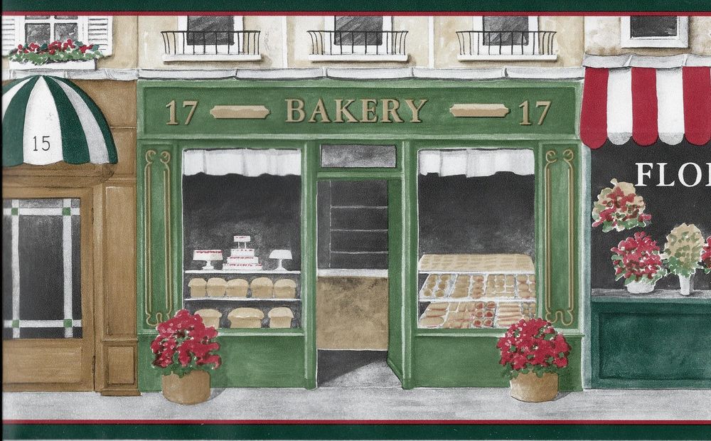 French Street Look With A Cafe Bakery Florist Wallpaper Border