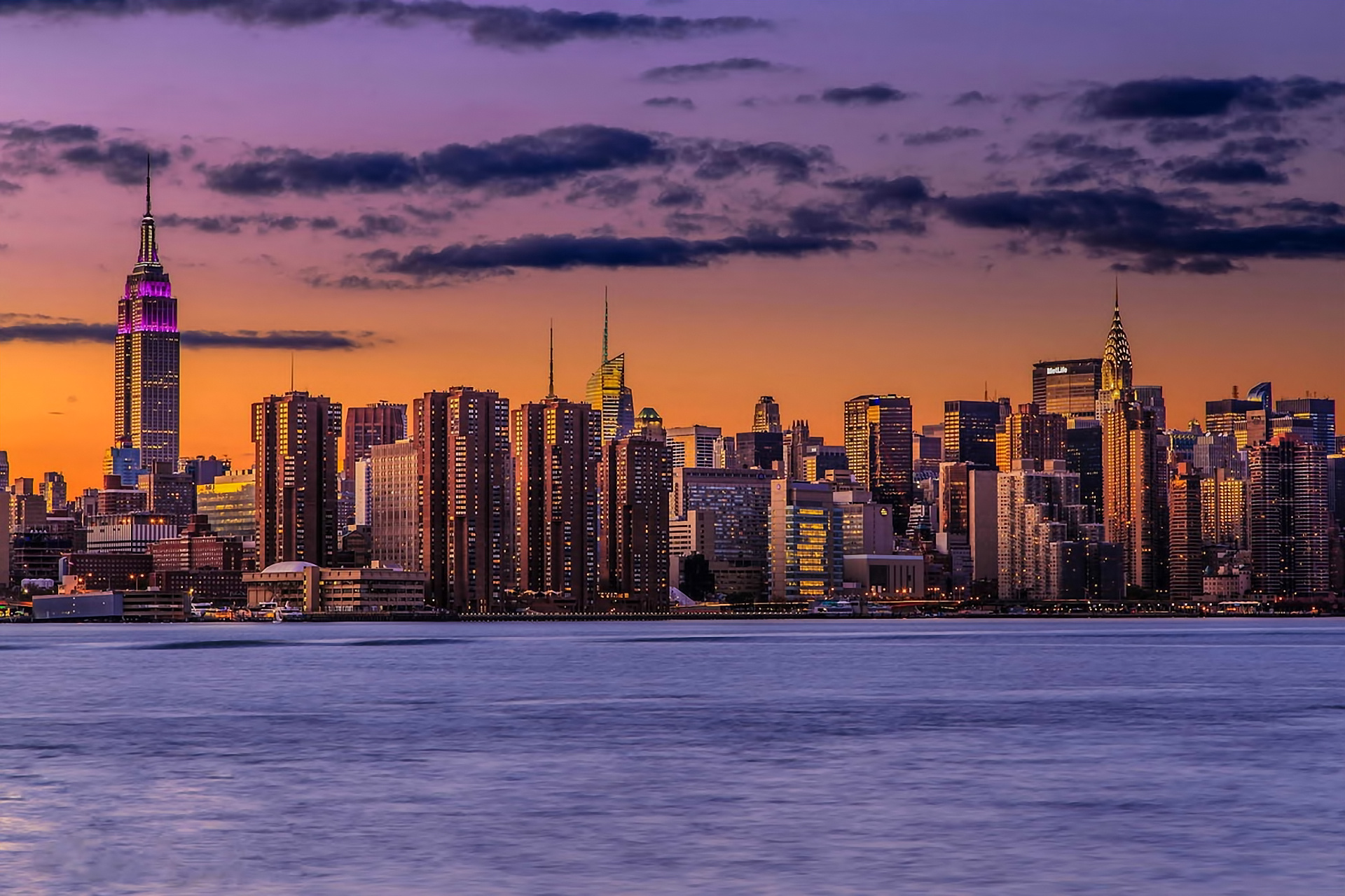 Sunset Lights New York City Manhattan Wallpaper