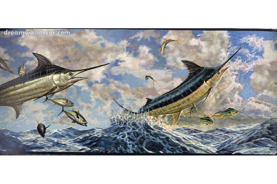 Jumping Sharp Nosed Fish Wallpaper Border 900x600