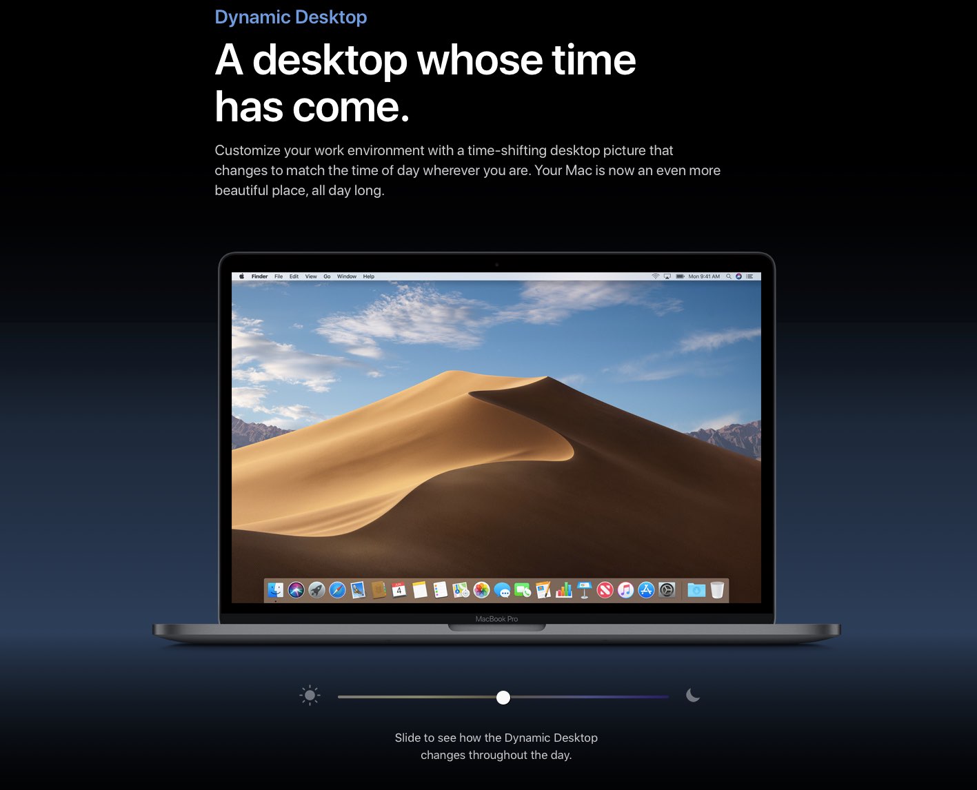macOS Mojave sports a time shifting wallpaper that changes through
