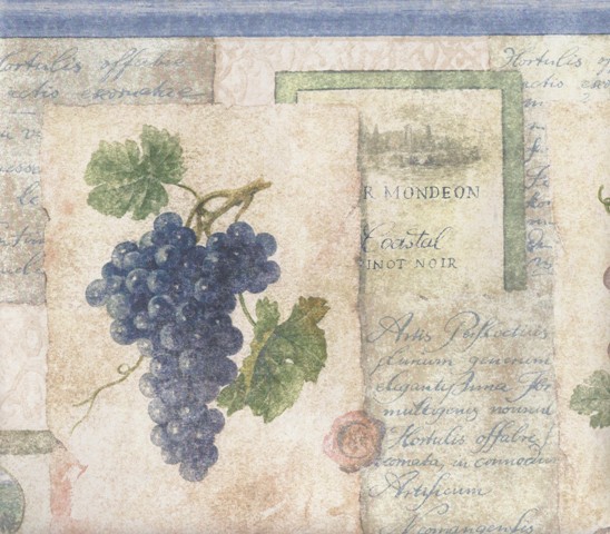 Blue Cream Wine Grapes Wallpaper Border   Novelty