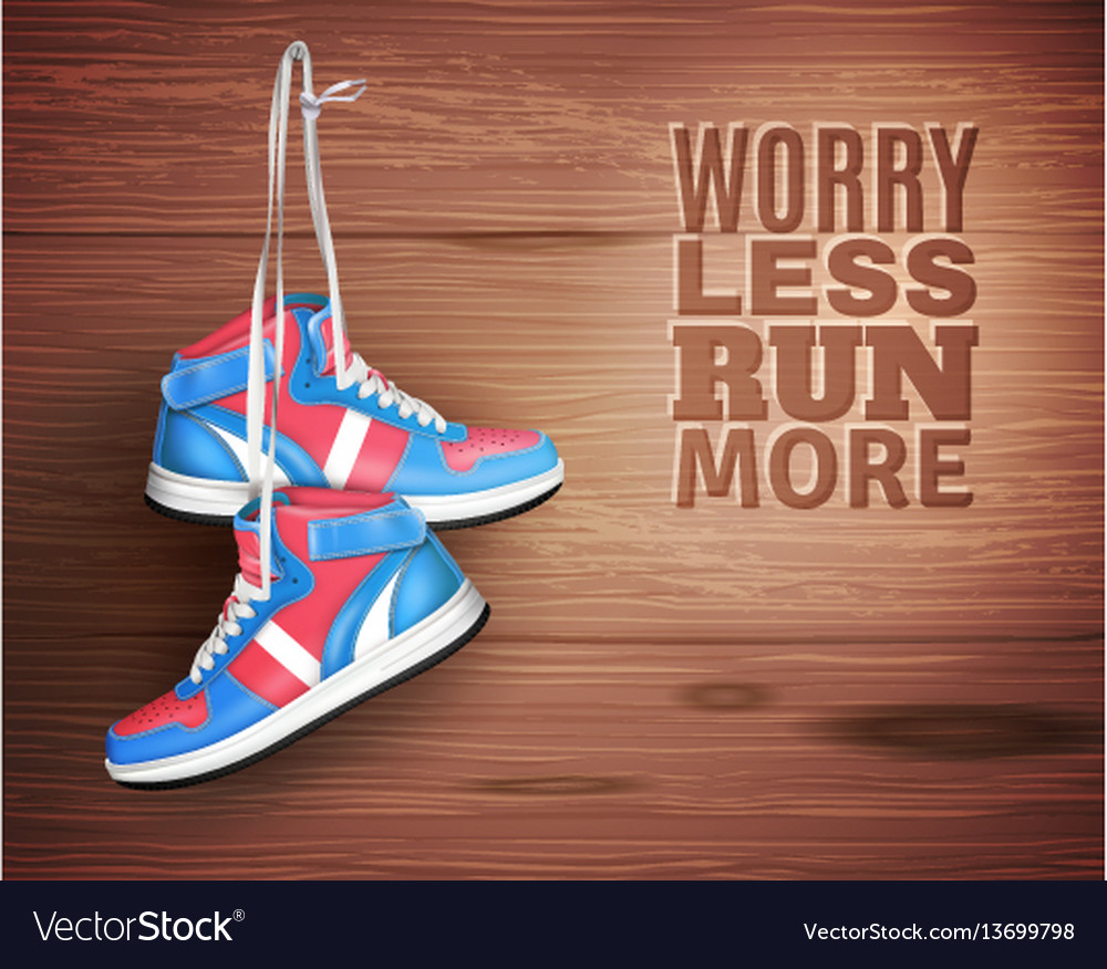 Pair Of Leather Sports Shoes On Wood Background Vector Image