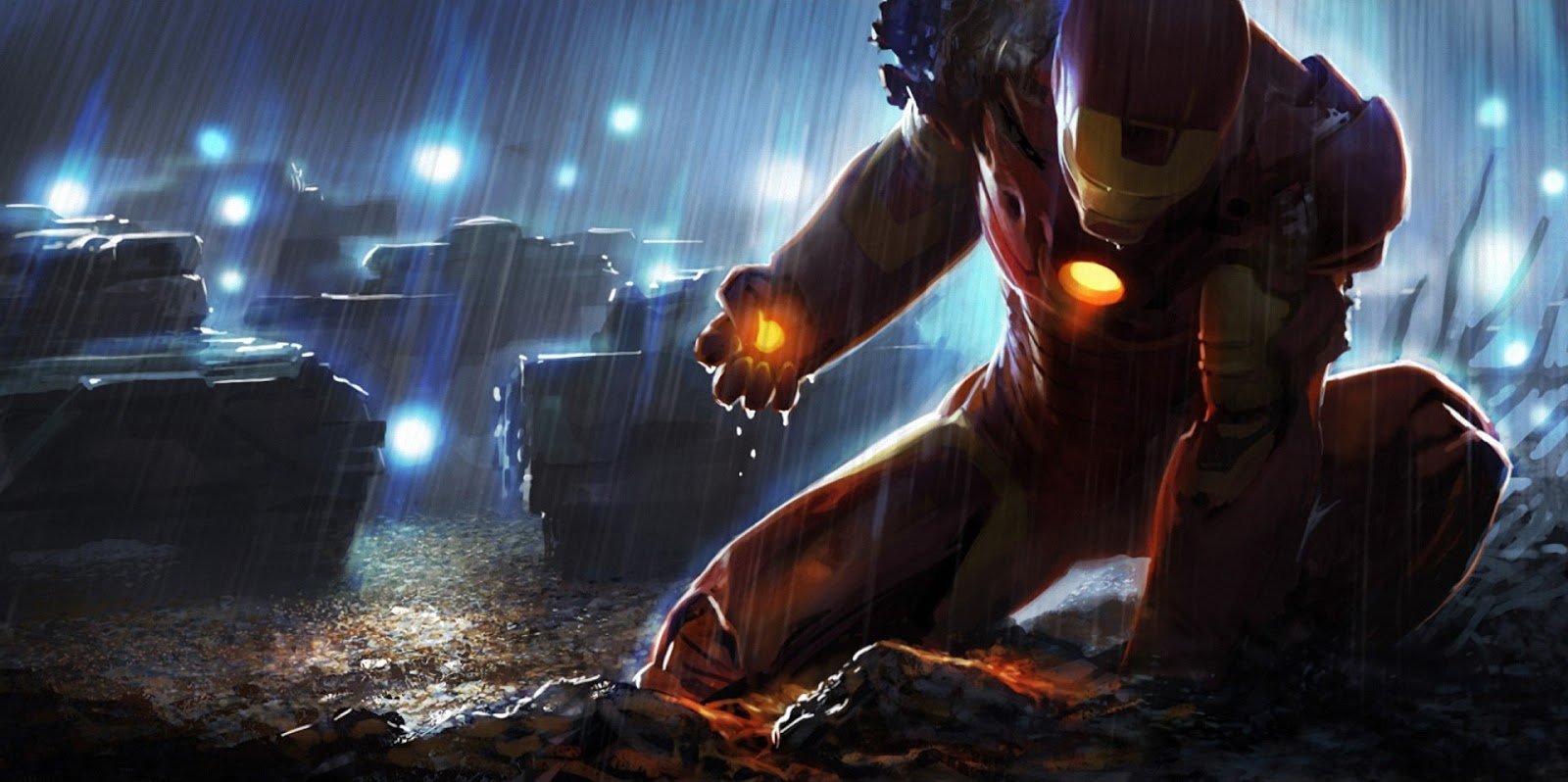 Iron Man Comic Marvel Heroes Superhero Raining Tanks HD Wallpaper