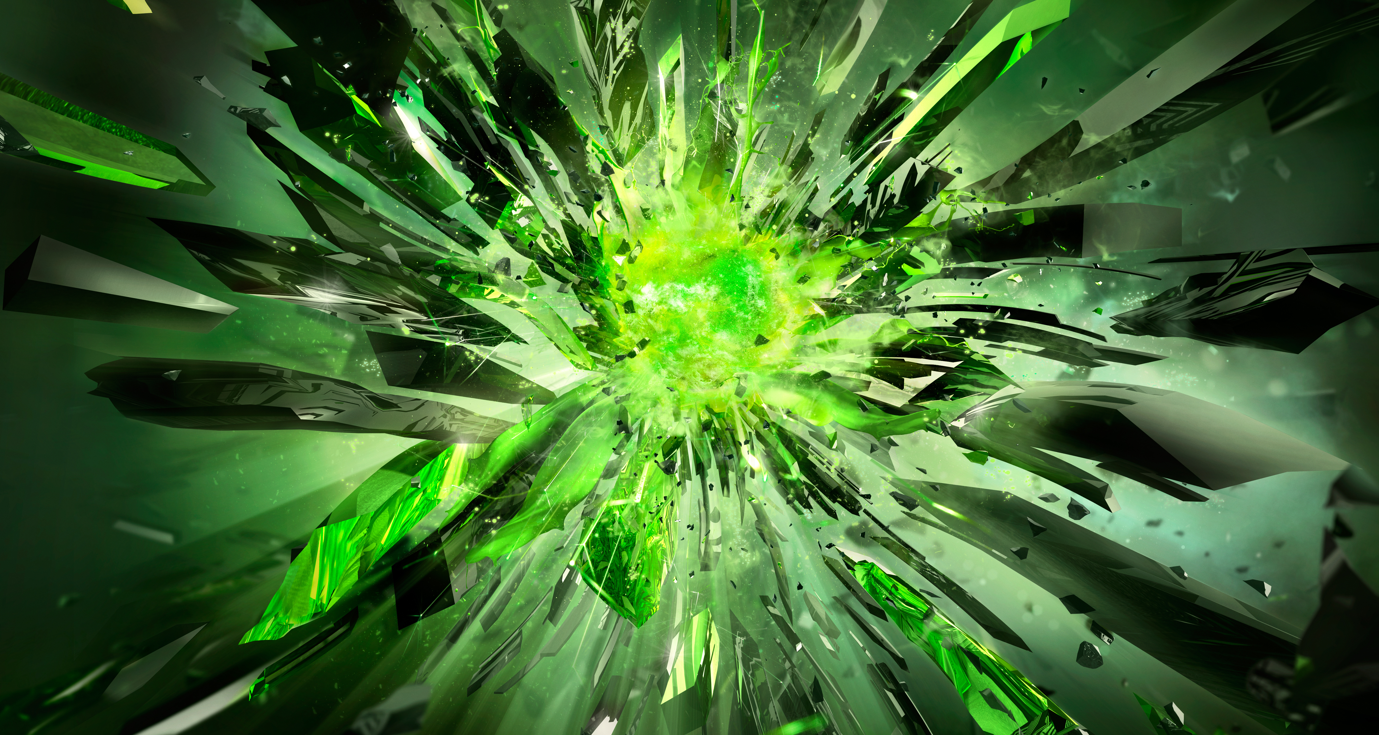 4k Wallpaper Abstraction Green Broken Crystals Power Nvidia