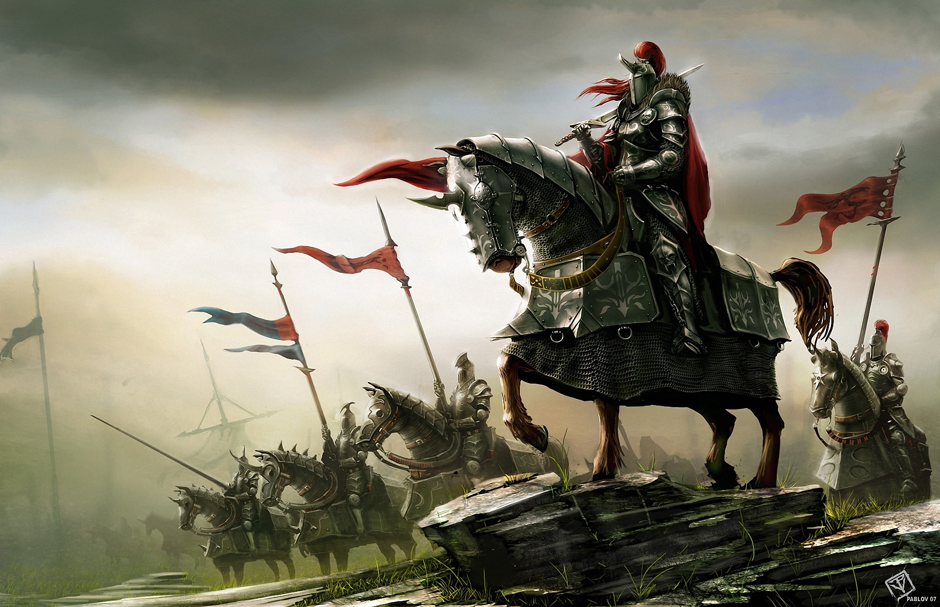 Fantasy Art Knight Warrior Horses Armor Wallpaper