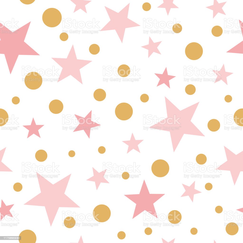 Vector Pink Seamless Pattern Gold Stars Background Baby