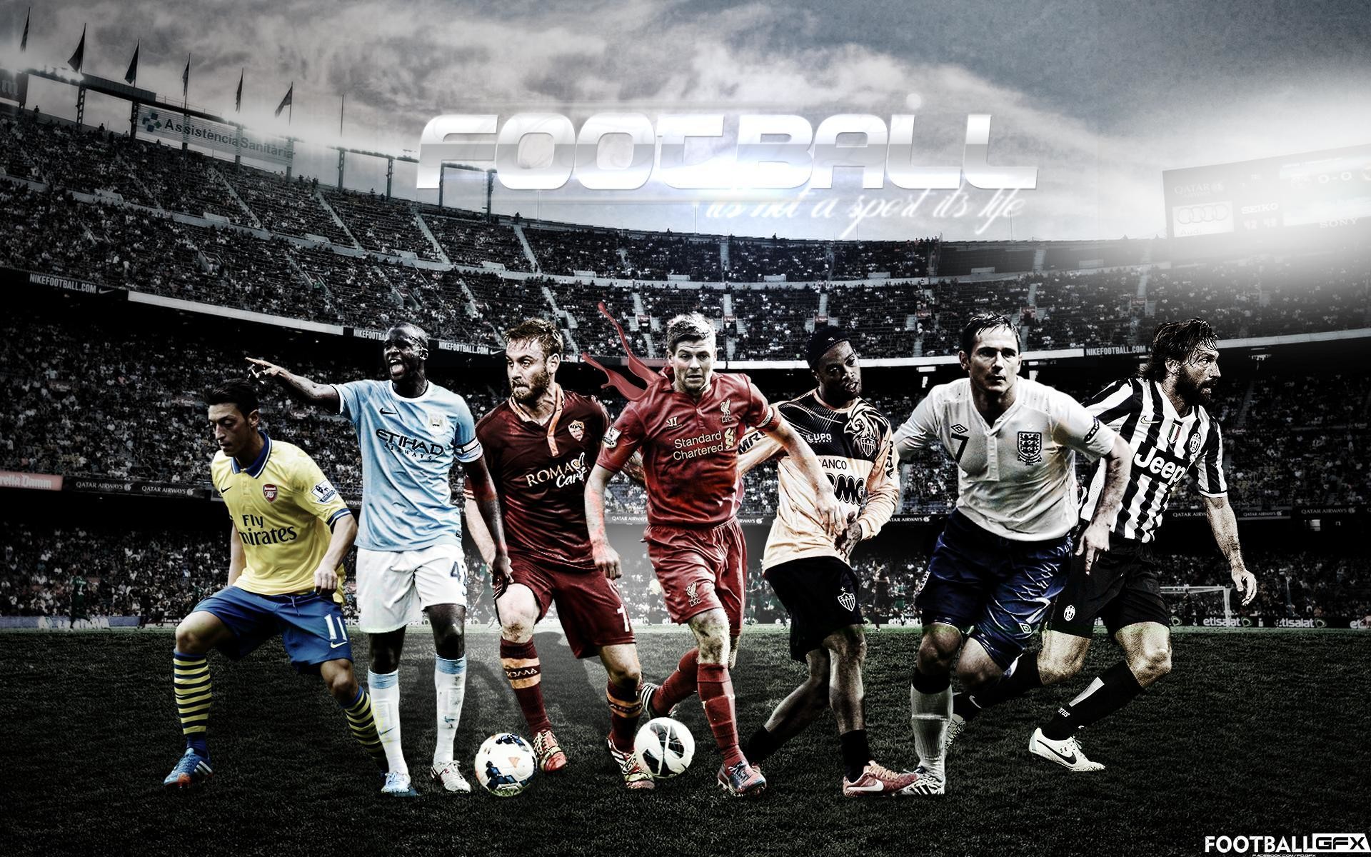 A composite image of famous football players from different clubs, possibly a Nike advertisement